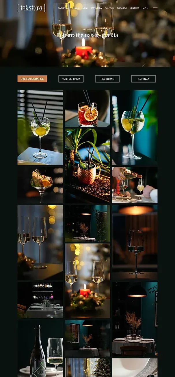 Drinks menu and Gallery — the Tekstura site