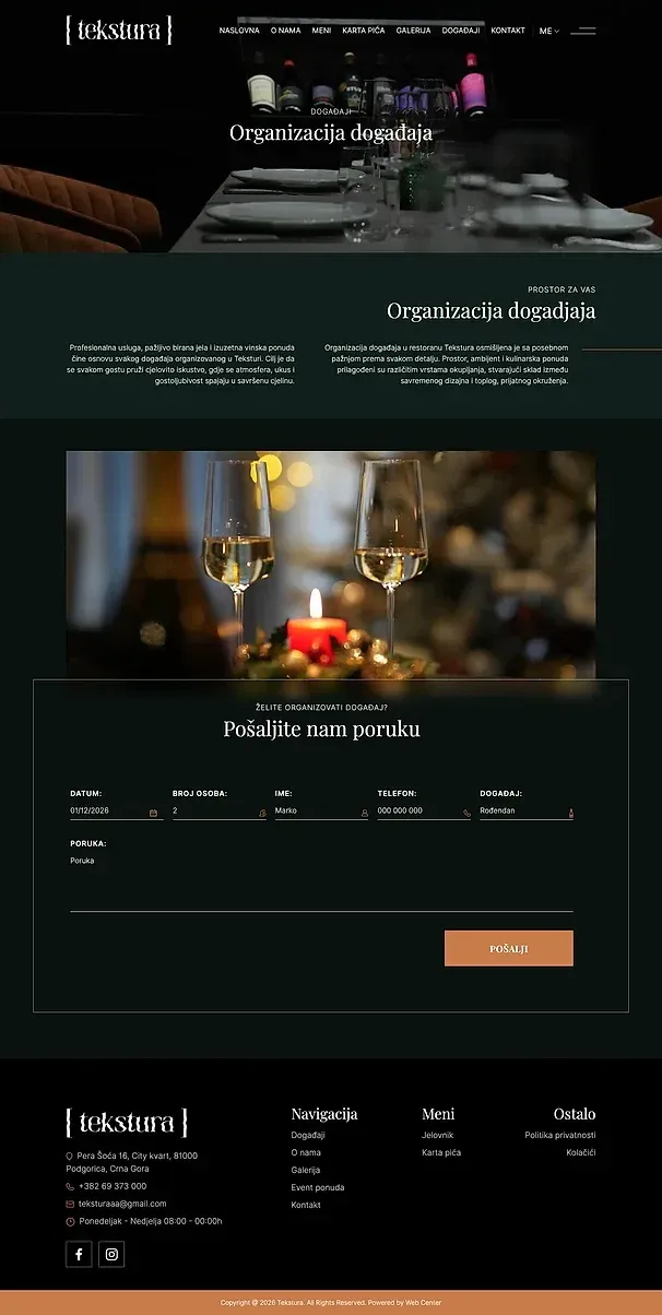 Events and Contact — the Tekstura site