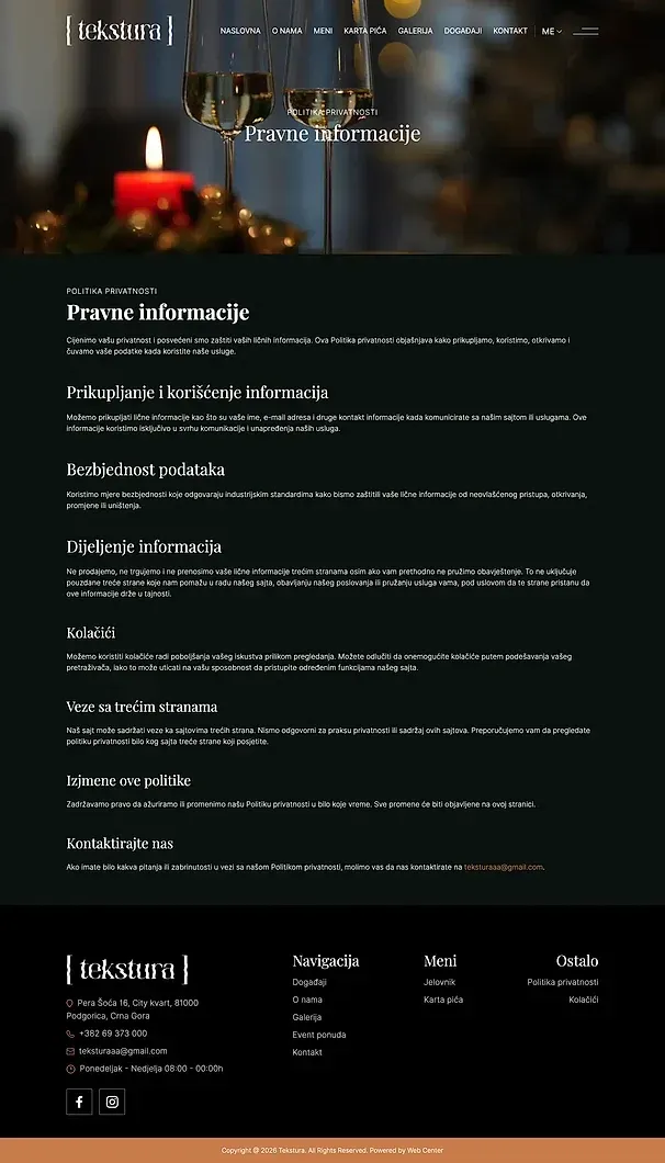 Event offer and Privacy policy — the Tekstura site