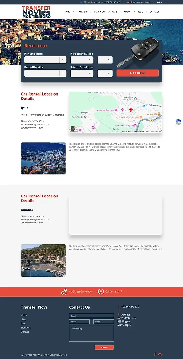 Transfers und Mietwagen — die Website von Transfer Novi