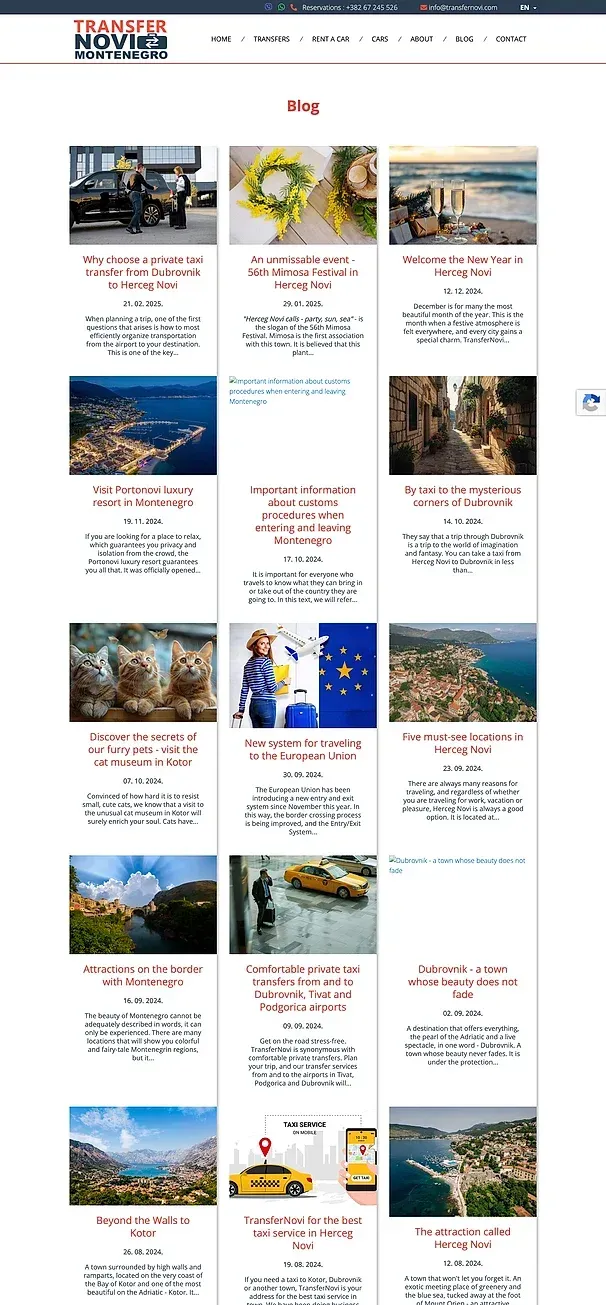 Blog und Kontakt — die Website von Transfer Novi