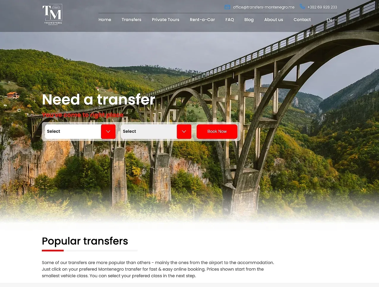 Home page — the Transfers Montenegro site