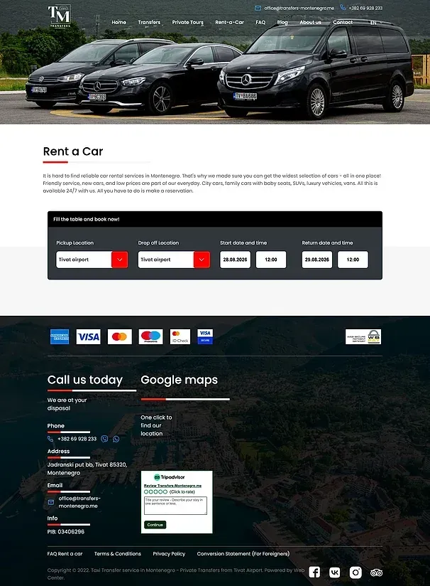 Car rental and Blog — the Transfers Montenegro site