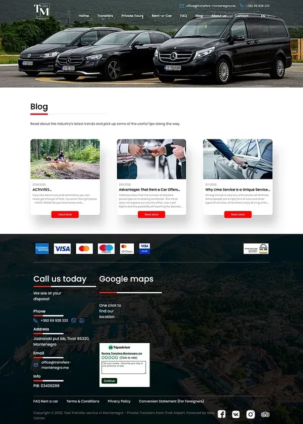 Car rental and Blog — the Transfers Montenegro site