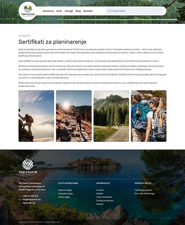 Vodičke usluge und Sertifikati za planinarenje — die Website von Trip Center Montenegro