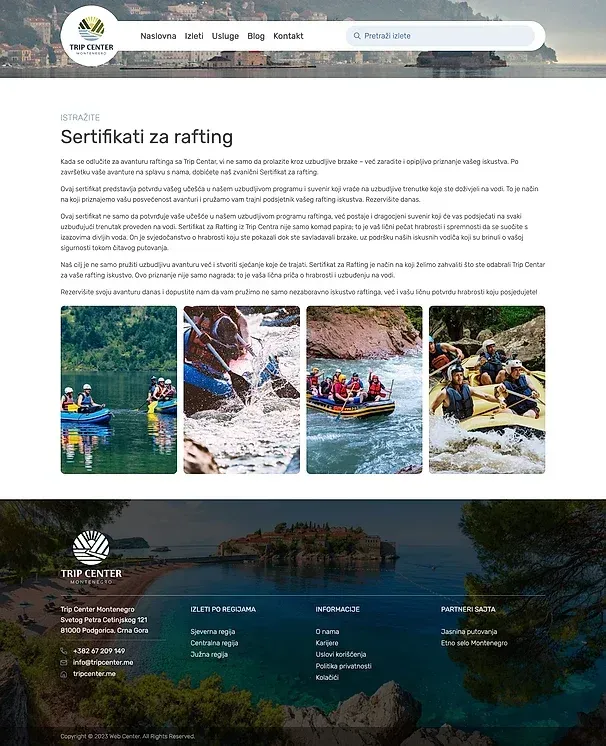 Sertifikati za rafting und Prevoz — die Website von Trip Center Montenegro