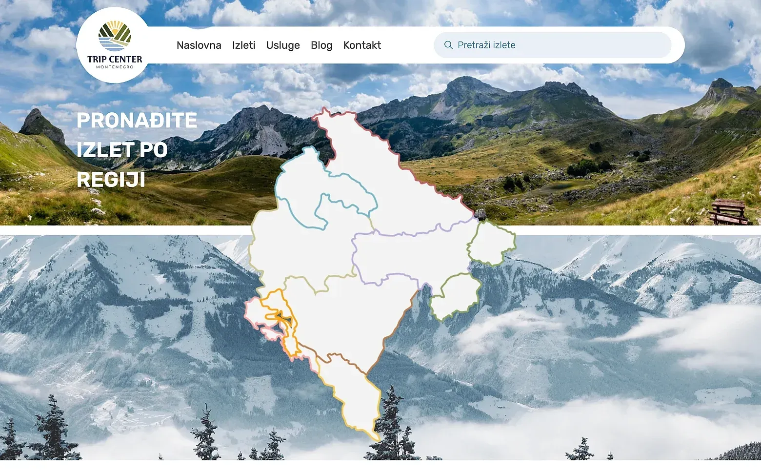 Home page of the Trip Center Montenegro website