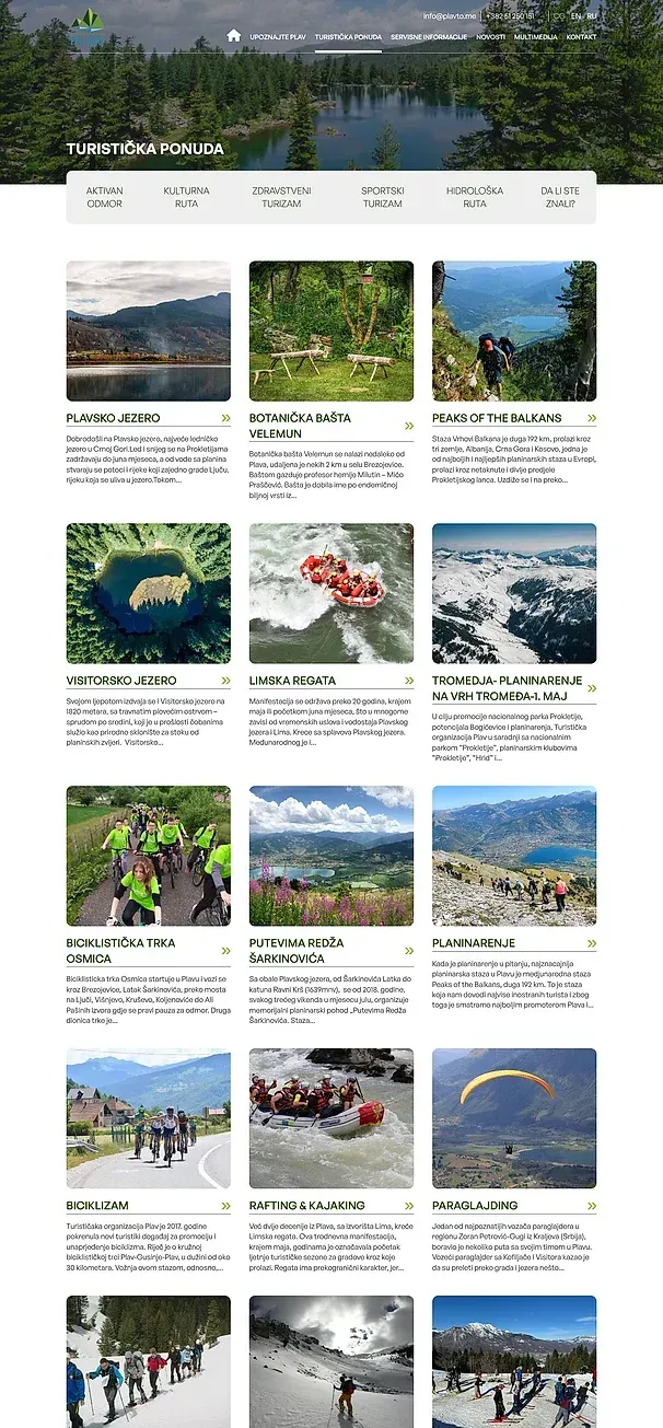 UPOZNAJTE PLAV und TURISTIČKA PONUDA — die Website von Turistička organizacija Plav