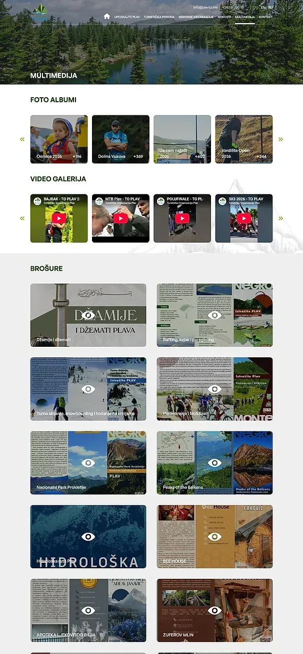 MULTIMEDIJA und Kontakt — die Website von Turistička organizacija Plav