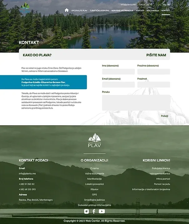MULTIMEDIJA und Kontakt — die Website von Turistička organizacija Plav