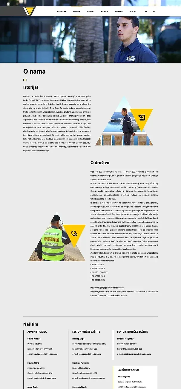 NASLOVNA und Über uns — die Website von Vector System Security