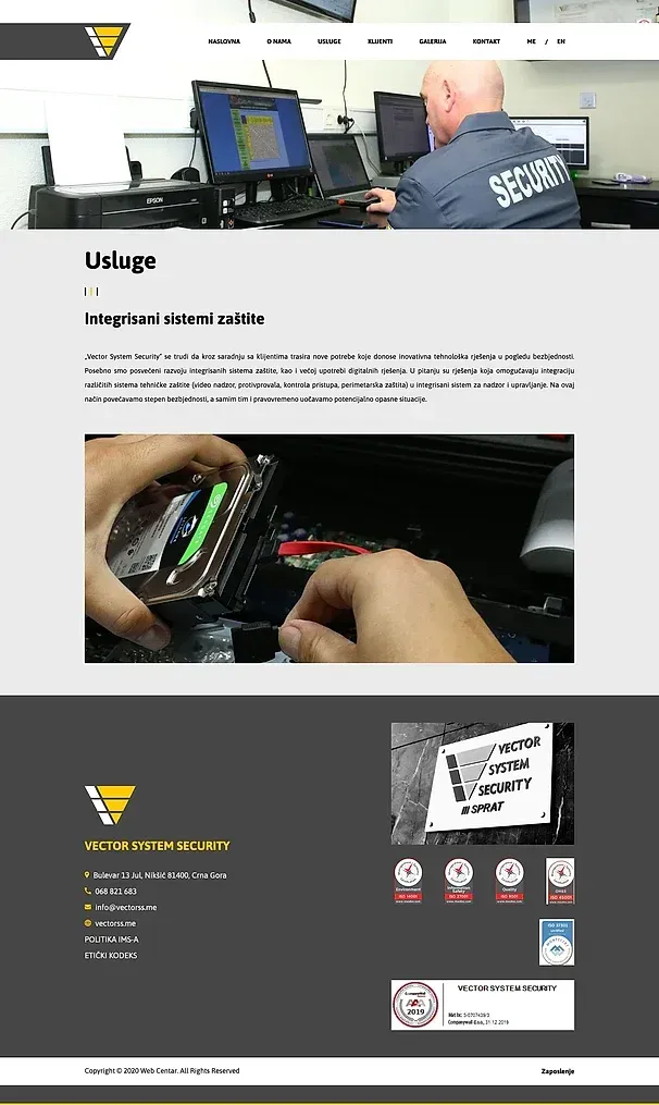 Integrisani sistemi zaštite und Referenzen — die Website von Vector System Security