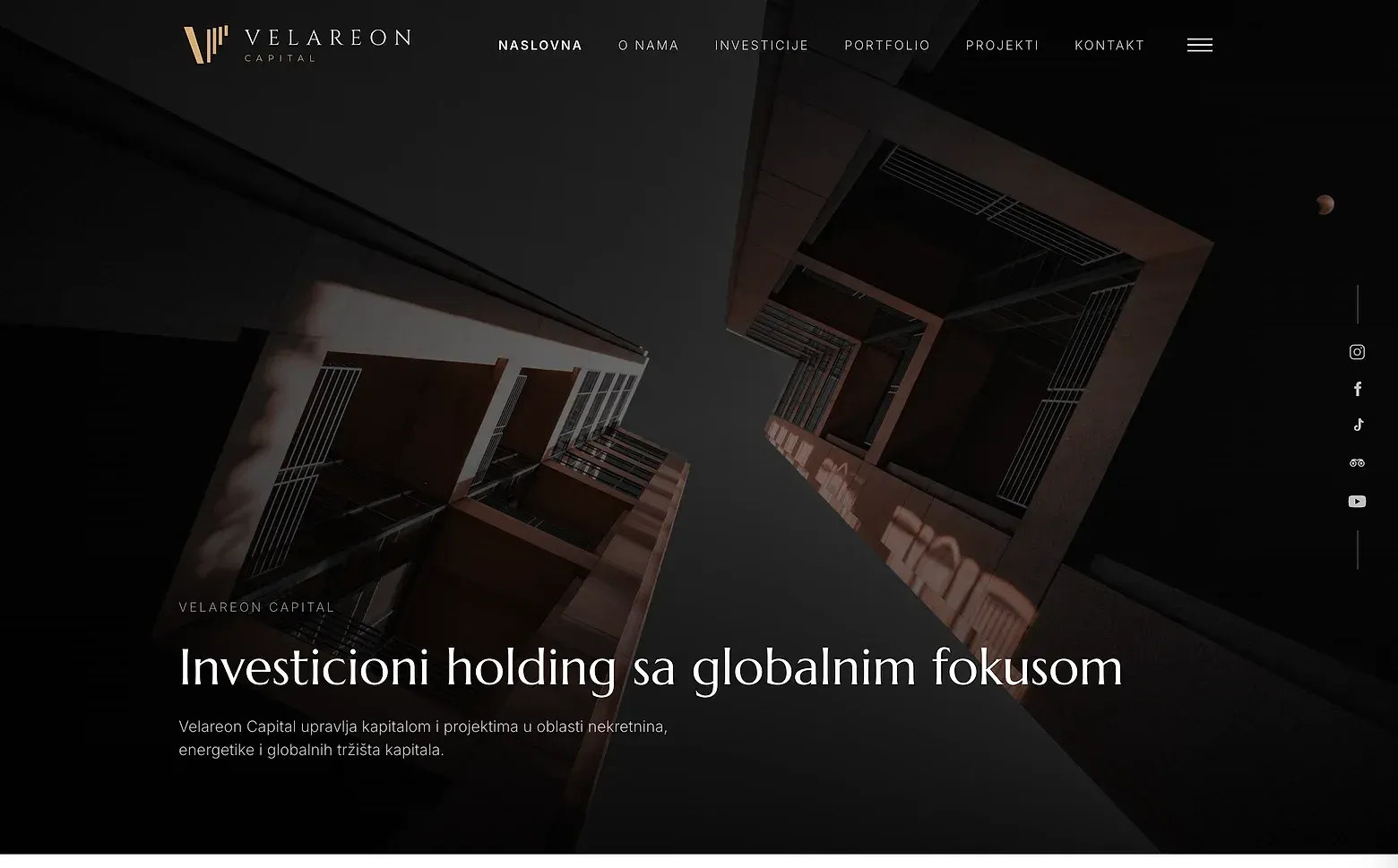 Home page of the Velareon Capital website