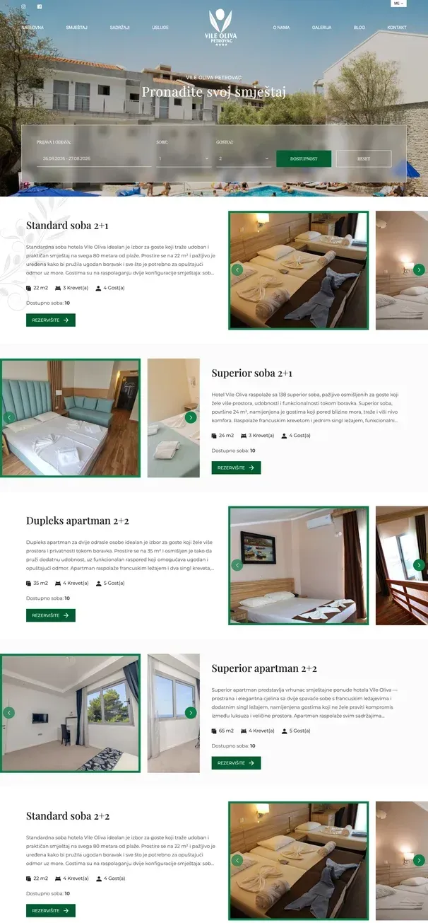 Accommodation and Facilities — the Vile Oliva site