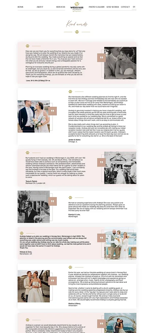 KIND WORDS und Kontakt — die Website von Wedding in Montenegro by Andreja Vuković