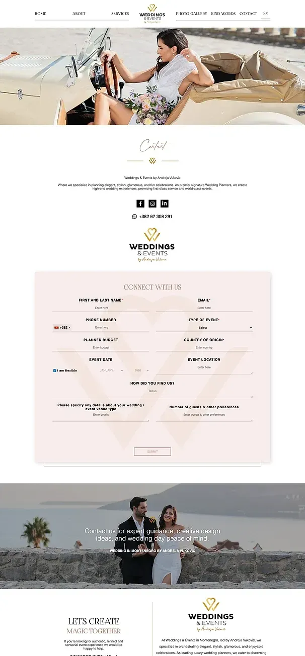 KIND WORDS und Kontakt — die Website von Wedding in Montenegro by Andreja Vuković