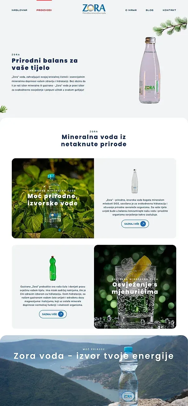 Produkte und Über uns — die Website von Zora voda