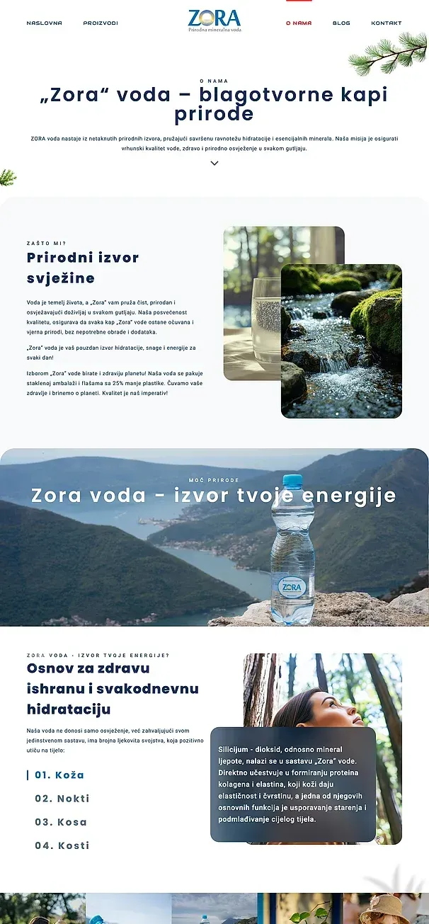 Produkte und Über uns — die Website von Zora voda