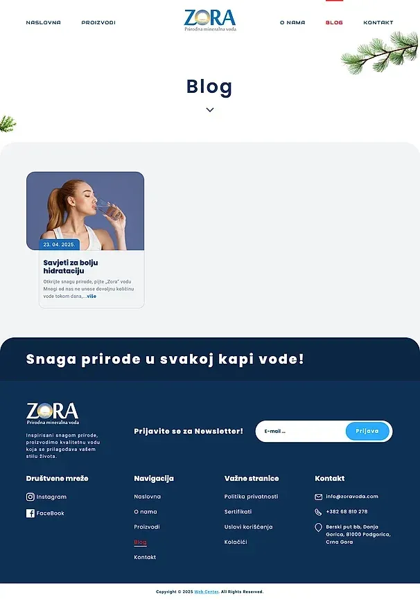 Blog und Kontakt — die Website von Zora voda
